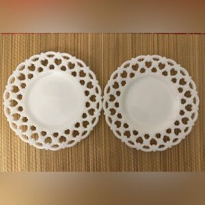 Westmoreland Glass Plates Forget Me Not Lattice White Milk Glass 7-1/4” Vintage